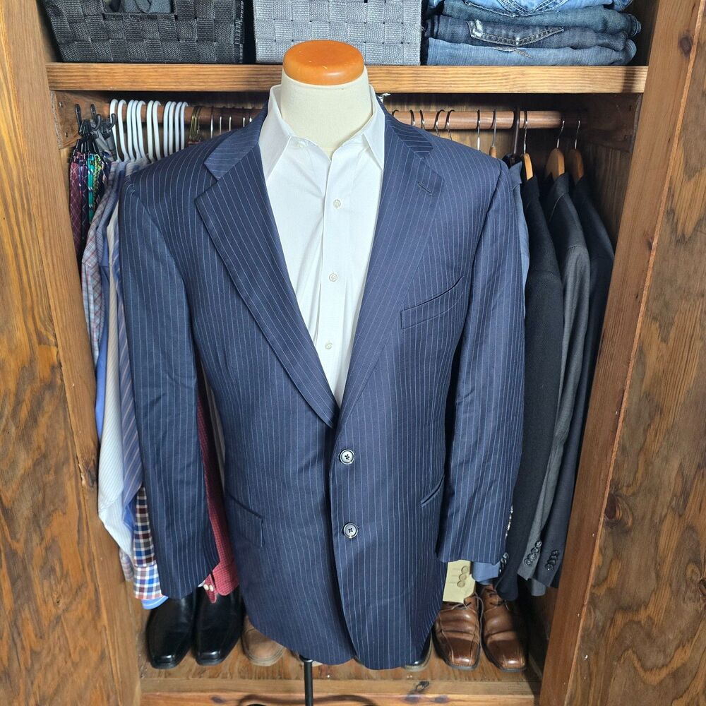 Brooks Brothers Golden Fleece Navy Pinstripe Wool Suit 46L / 41W - Made in USA